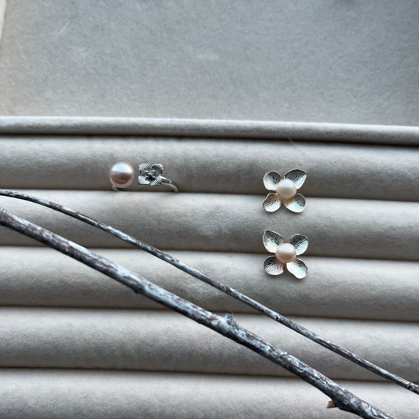 Shibui Daphne Ring with Certified Biwa Pearls