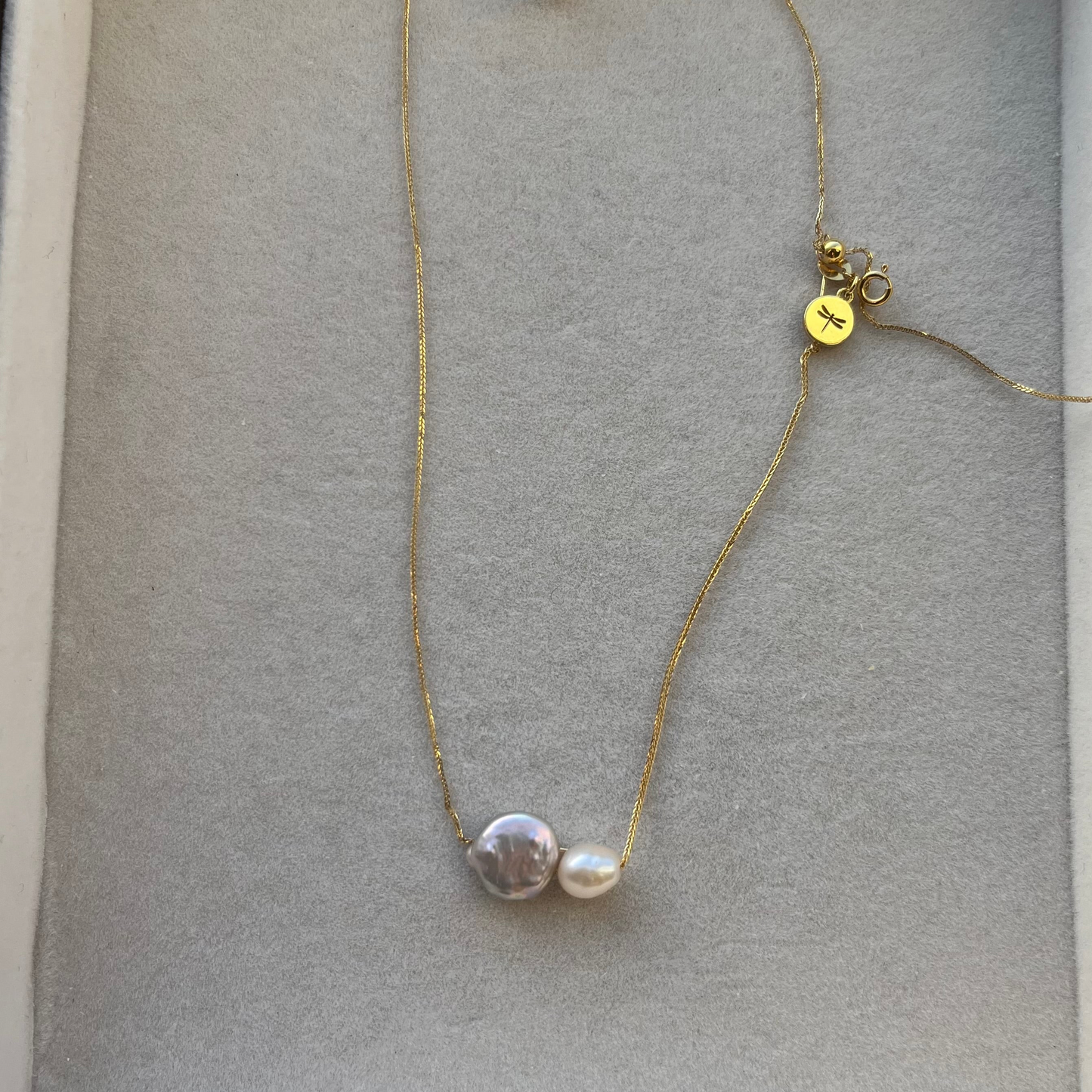 18K Mizumi Moon Necklace with Certified Biwa Pearls