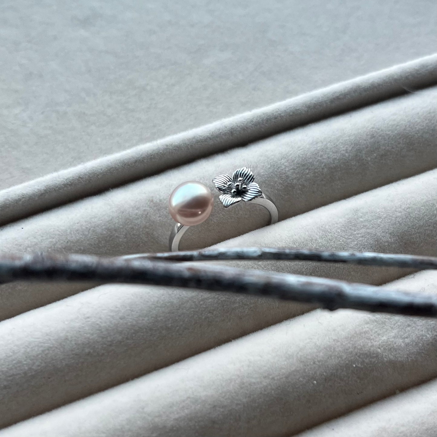 Shibui Daphne Ring with Certified Biwa Pearls