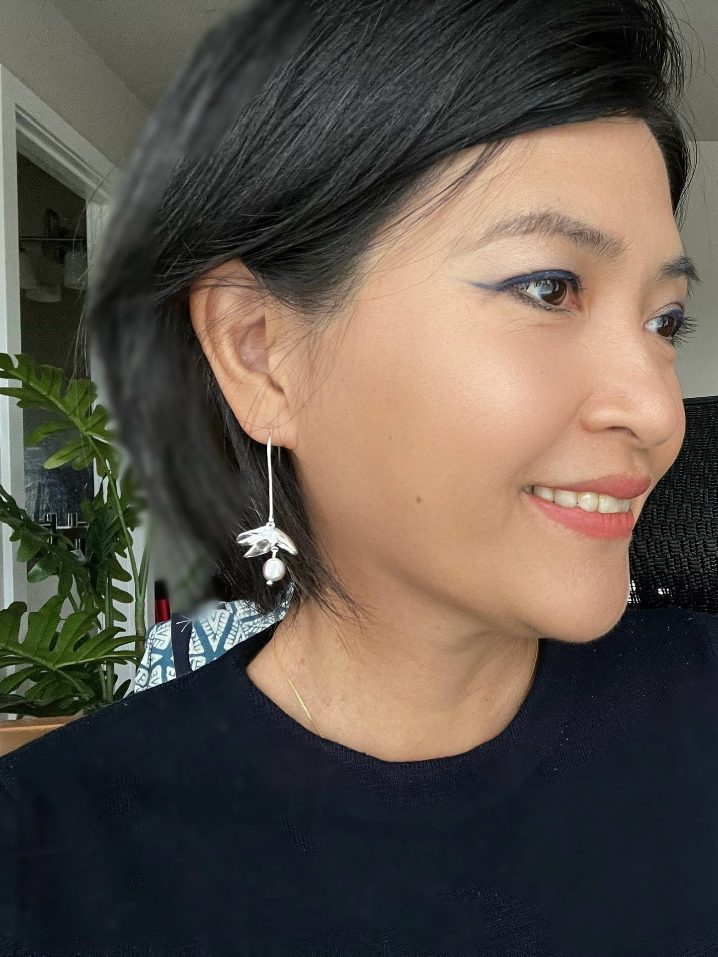 Shibui Magnolia Earrings with Certified Biwa Pearls