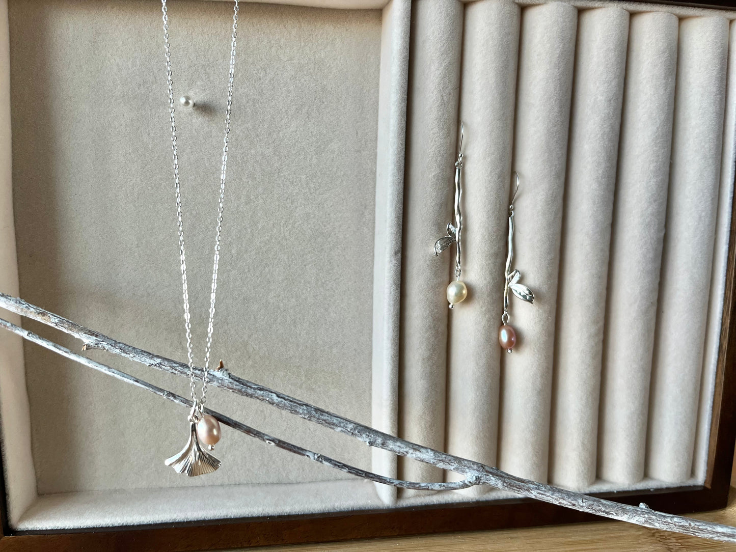 Shibui Gingko Necklace with Certified Biwa Pearls