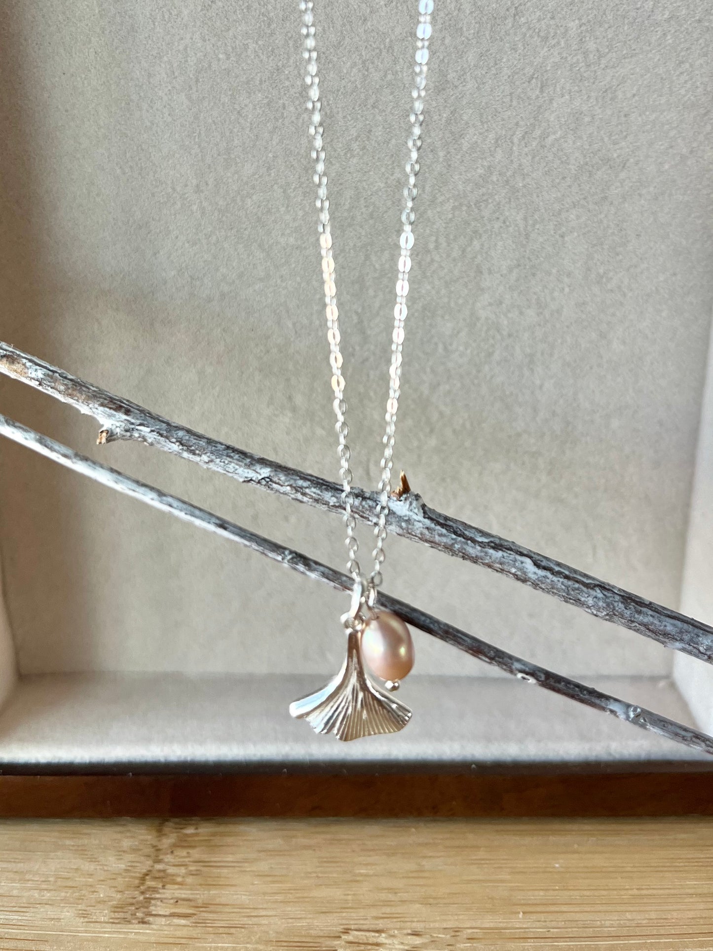 Shibui Gingko Necklace with Certified Biwa Pearls