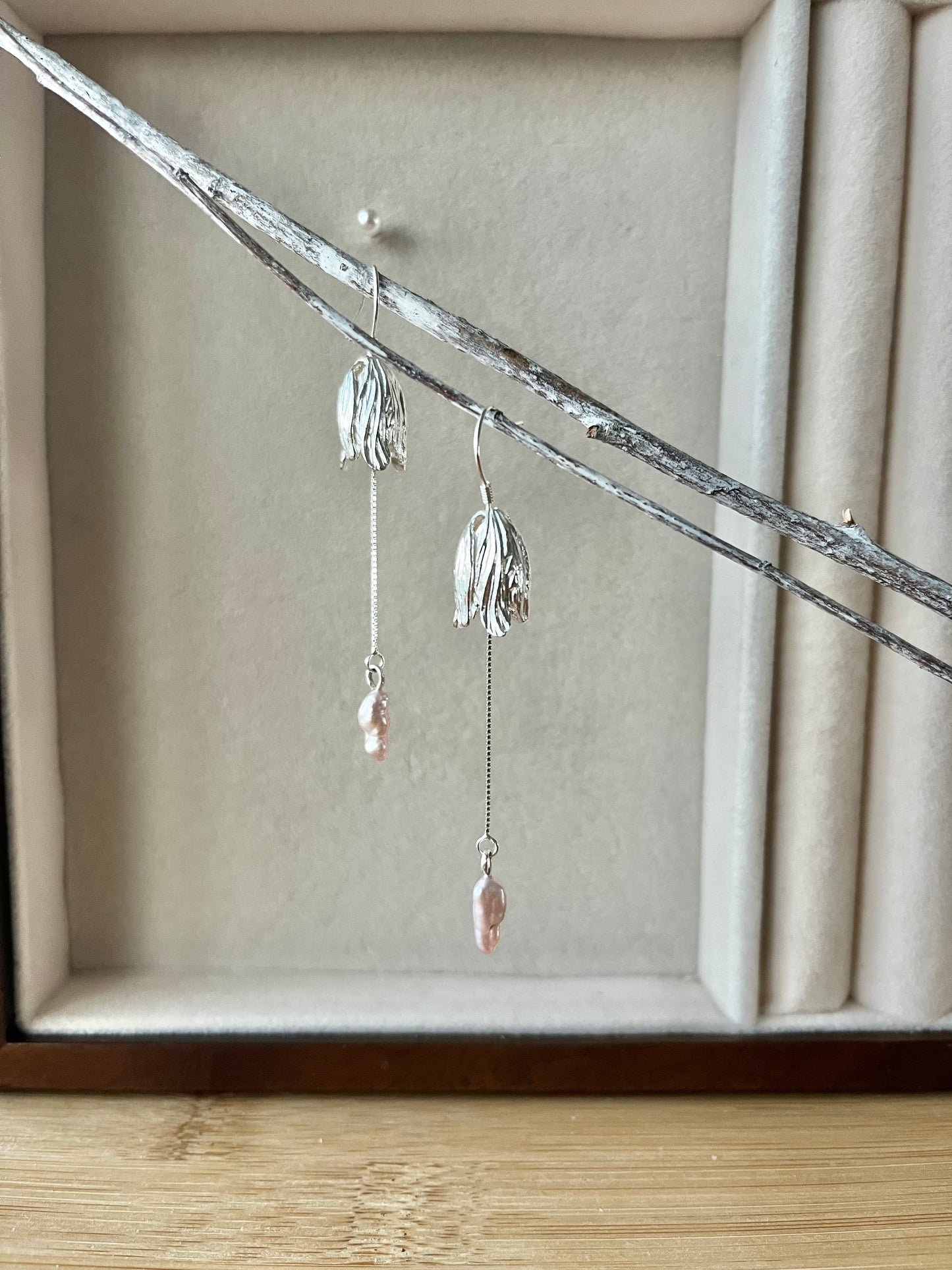 Shibui Lilia Earrings with Certified Biwa Pearls