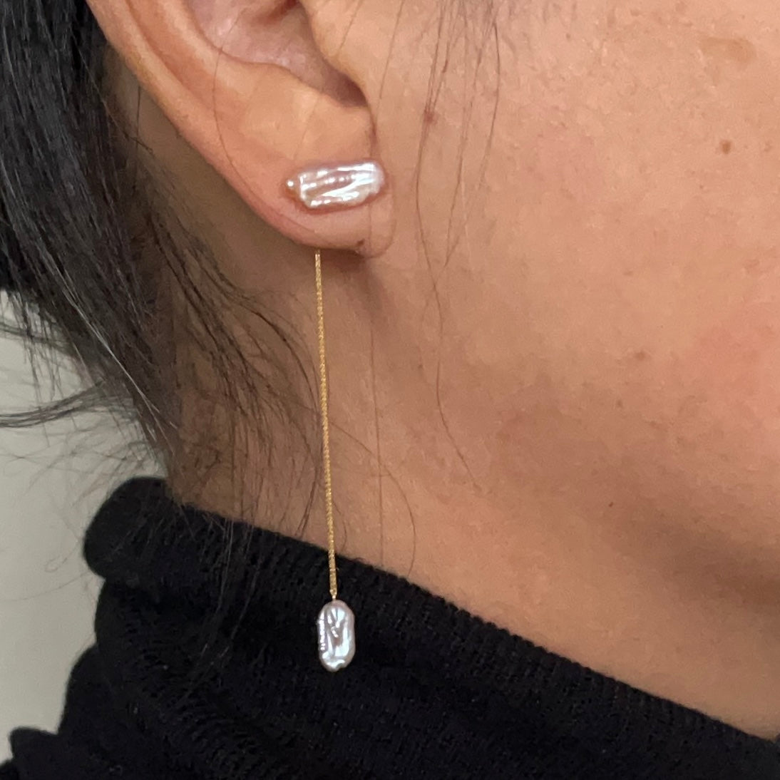 18K Mizumi Nagareboshi Earrings with Certified Biwa Pearls