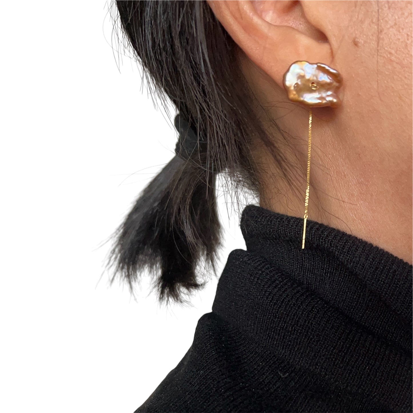 18K Mizumi Petal Earrings with Certified Biwa Pearls