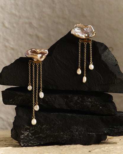 Mizumi Shizuku Earrings with Certified Biwa Pearls