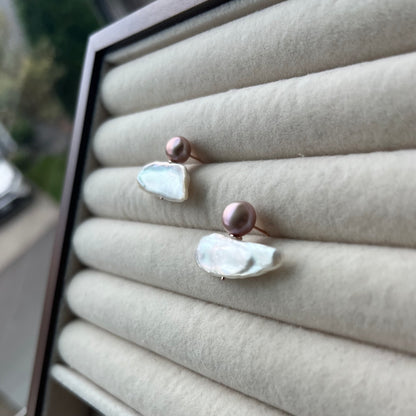 18K Mizumi Zen Earrings with Certified Biwa Pearls