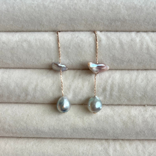 18K Mizumi Ito Earrings with Certified Biwa Pearls