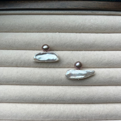 18K Mizumi Zen Earrings with Certified Biwa Pearls